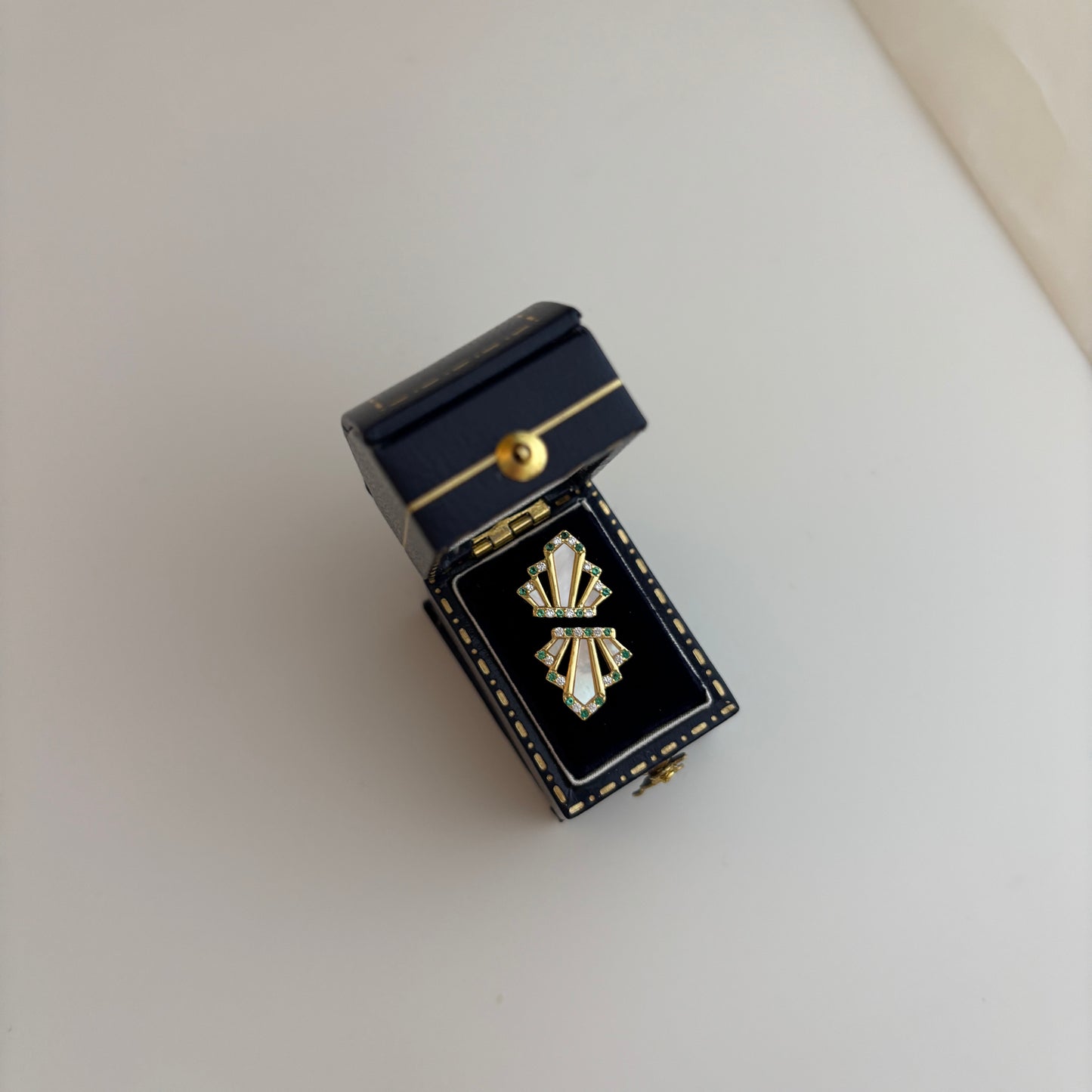 Art Deco Nacre Embedded Stud Earrings | Green & White Accents