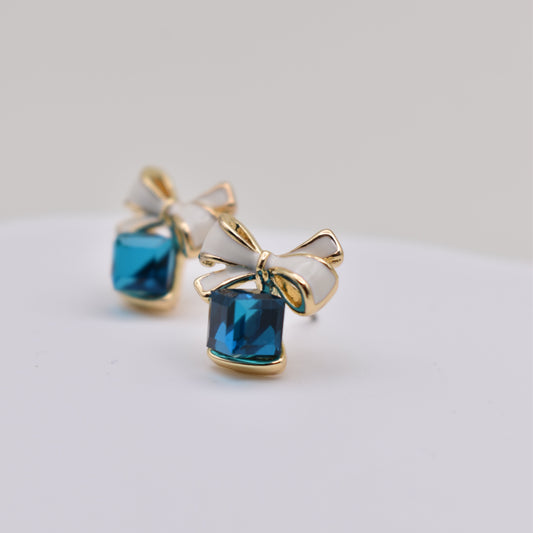 Blue Zircon Bow Stud Earrings E1-14